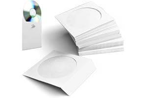 Flexzion 100 Pack CD DVD Thick Paper Sleeves (White) Standard Envelope Cases Display Storage Premium with Window Cut Out and 