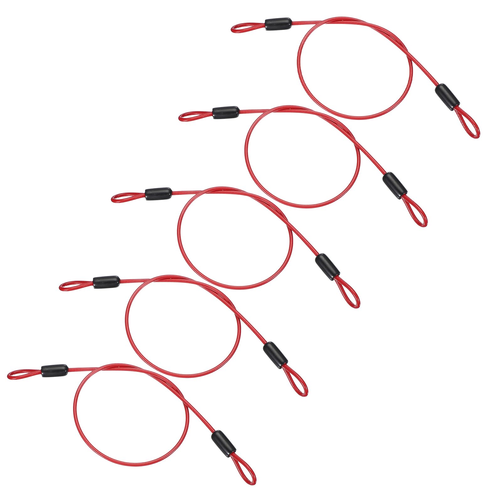 Photo 1 of PATIKIL 1/8" Dia Vinyl Coated Stainless Steel Cable with Loops, 5 Pcs 2 ft (20") Flexible Wire Rope Security Chain Lanyard Lock for Outdoor Stage Lighting Luggage Lock, Red