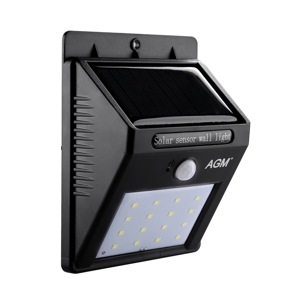 AGM Lamparas Solares 16 LEDs Impermeable Luz Solar con Sensor de Movimiento Focos para Pared Exterior, Iluminación de Exterior y Seguridad