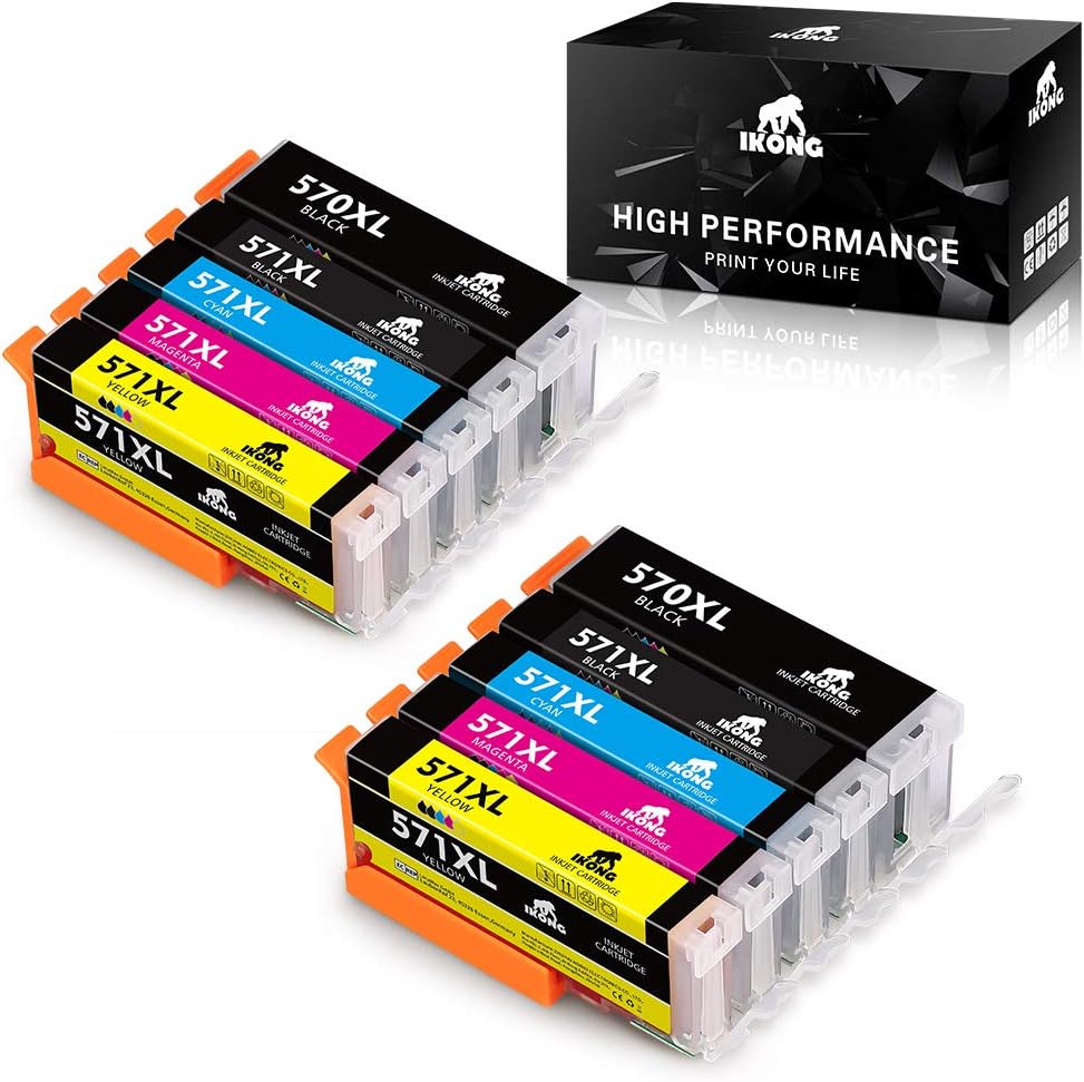 IKONG 570XL 571XL Replacement for Canon PGI-570 CLI-571 Ink Cartridges Full Compatible with MG5700 MG5750 MG5751 MG6850 MG6851 MG6852 MG6853 TS5050 TS5051 TS6050 TS6051 (5 Color,2PGBK, 2BK,2C,2M,2Y)