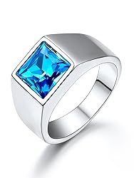 U7 Blue Stone Men Stainless Steel Square Signet