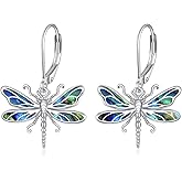 Dragonfly Earrings for Women Sterling Silver Abalone Dangle Earrings Jewelry Gifts for Women