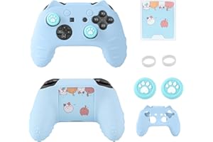NANANINO Switch Pro Controller Skin, Cute Cat Paw Switch Pro Controller Skin with Switch Pro Controller Thumb Grip Caps and Stickers - Blue