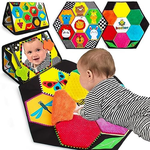beetoy Tummy Time Baby Musical Mirror Toys with Black and White Pattern