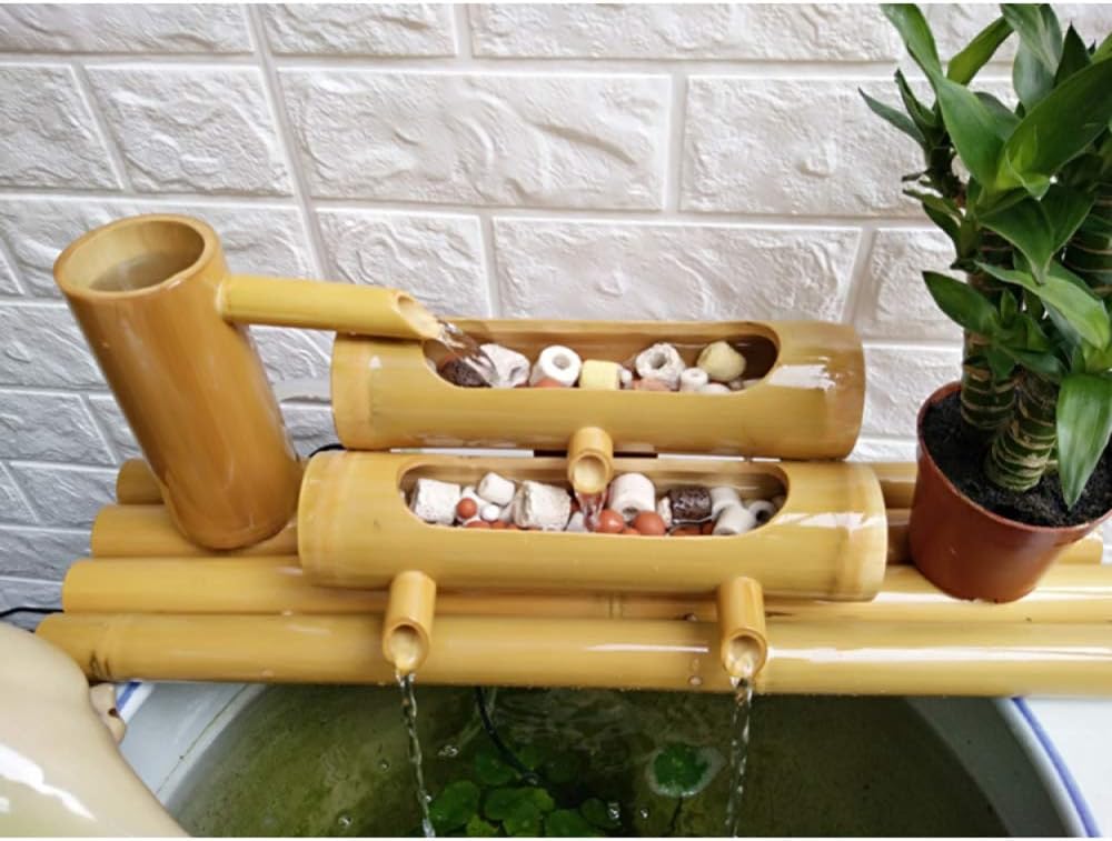 zenggp Bamboo Water Fountain Water Feature Handmade Garden Water Flowing Feature，Indoor/Outdoor Fountain,50cm