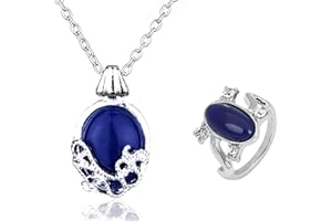 JinYu 2 Set Unisex Vampire Elena Sapphire Crystal Daylight Ring and Katherine Sapphire Crystal Pendant Daywalking Necklace
