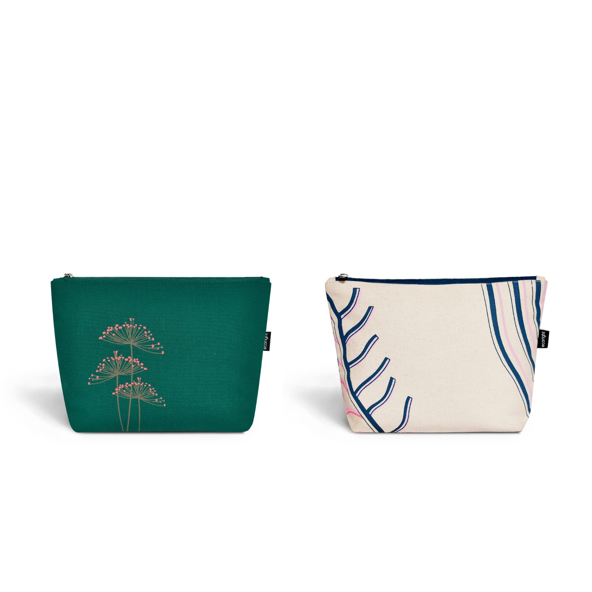 EcoRight Makeup Pouch for Girls, Canvas Cosmetic Pouch for Women, Small Pouches for Women with Waterproof Recycled Lining (Pack of 2)