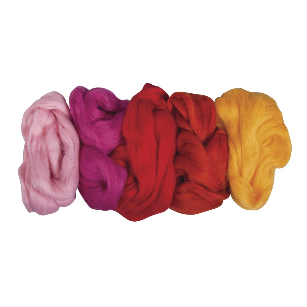 RAYHER HOBBY Set of 5 Wool Tops for Felting, Crafting and Jewellery Making, Soft Roving for Weaving and Spinning, 25g each, 100% Wool. Fine Sheep's Wool in assorted colours, 125g, 53877000 — image 1