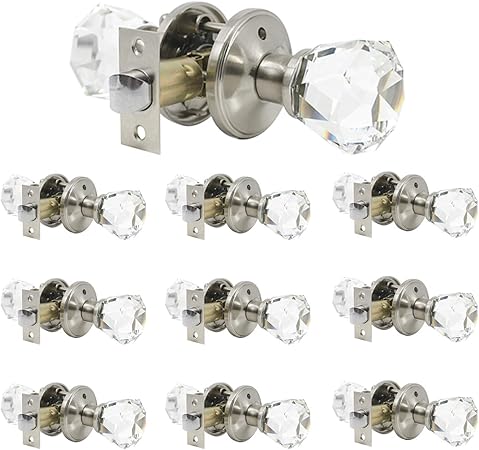 10 Pack Classic Diamond Crystal Door Knobs Unlocking Passage
