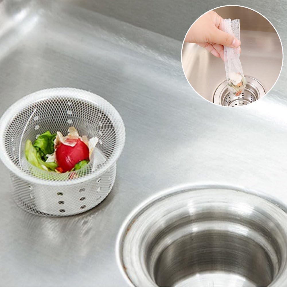 Pepki Sink Strainer Bag, Mesh Sink Sewer Filter Net Bag, Disposable Garbage Bag for Kitchen or Bathroom Sink-white（100 PCS）