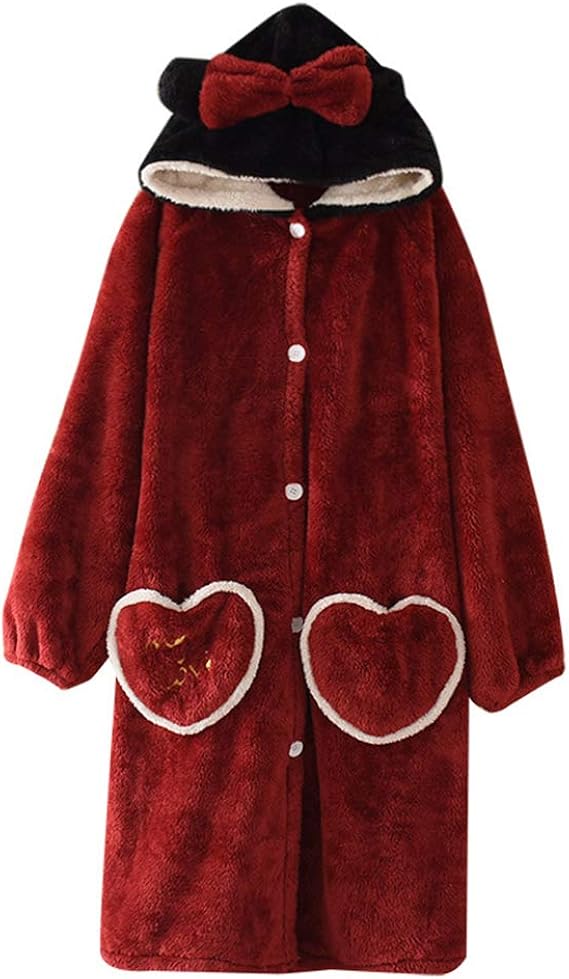 GIBZ Albornoz Para Mujer Invierno Camisón Capucha Robe Albornoz Dama De Ropa De Dormir Pijama Con Bolsillo, Teñido Anudado Amarillo, S