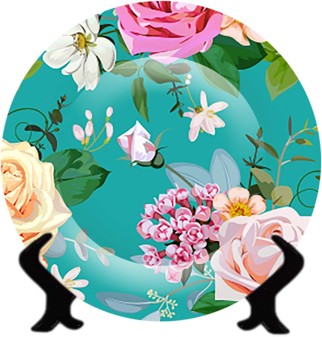 JIKRAA Ceramic Decorative Plate with Stand (Multi_8.2 Inch X 8.2 Inch X 1.1 Inch)