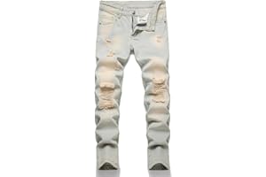 HENGAO Boy's Distressed Ripped Skinny Jeans
