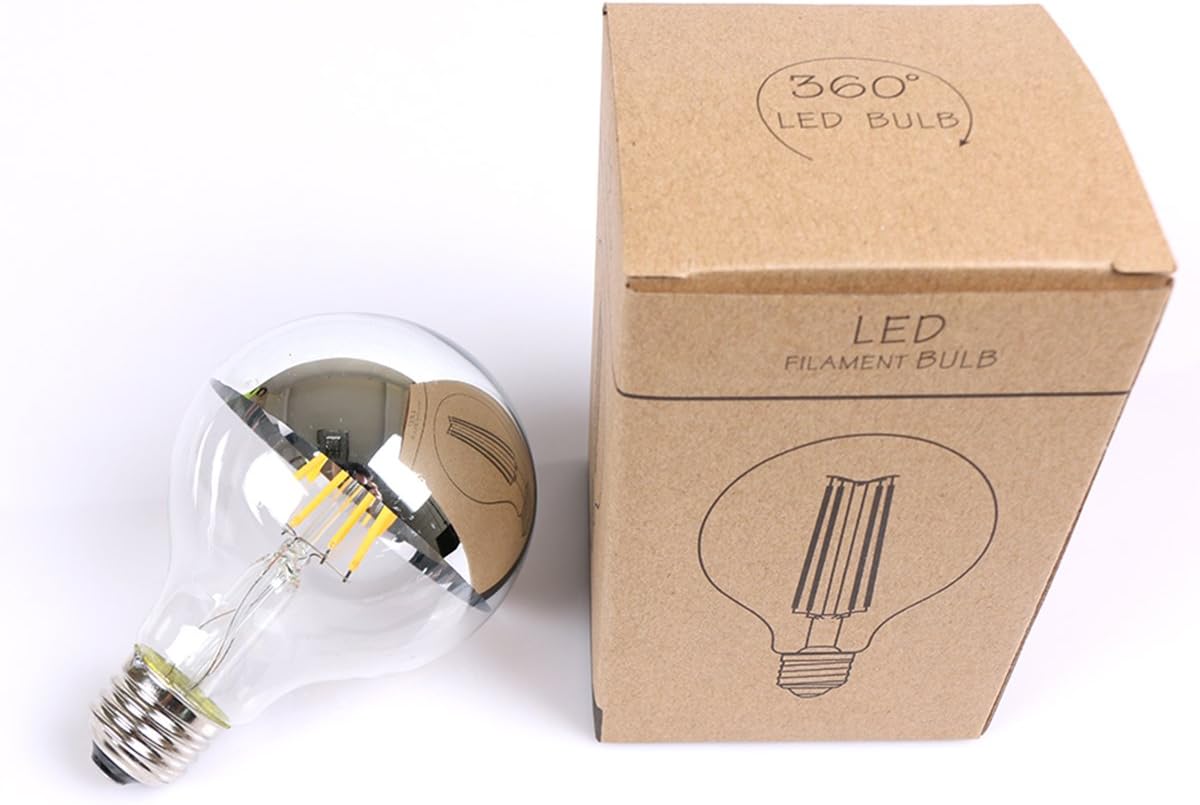 LED Filament Bulb with Mirror 4W G80 E27 Dimmable LED Bulb Light,2700k Warm White Half Chrome Silver Globe Shape Vintage Bulb Energy Saving