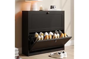 VOWNER Shoe Cabinet with 2 Flip Drawers, Freestanding Shoe Storage Cabinet with Adjustable Shelf & Anti-Tipping Device, Shoe Rack for Entryway, Hallway, Living Room (Black)