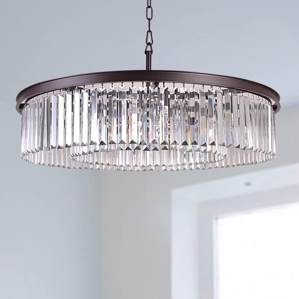 View 1 of MEELIGHTING Oil Rubbed Bronze Crystal Chandeliers Modern Contemporary Ceiling Lights Fixtures Pendant Lighting for Dining Room Living Room Chandelier D33.5 8 Lights