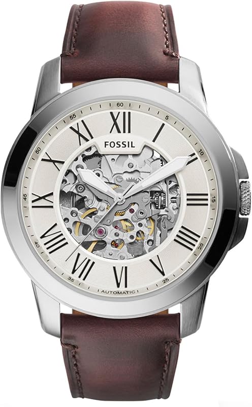 Herrenuhr Grant, mechanisches Automatikwerk, 45mm Silbernes Edelstahlgehäuse mit Lederarmband, ME3099