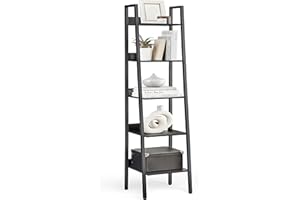 VASAGLE Bookshelf, 5-Tier Narrow Book Shelf, 11.8 x 13.3 x 66.9 Inches, Ladder Shelf for Home Office, Living Room, Bedroom, Kitchen, Ebony Black and Ink Black ULLS109B56