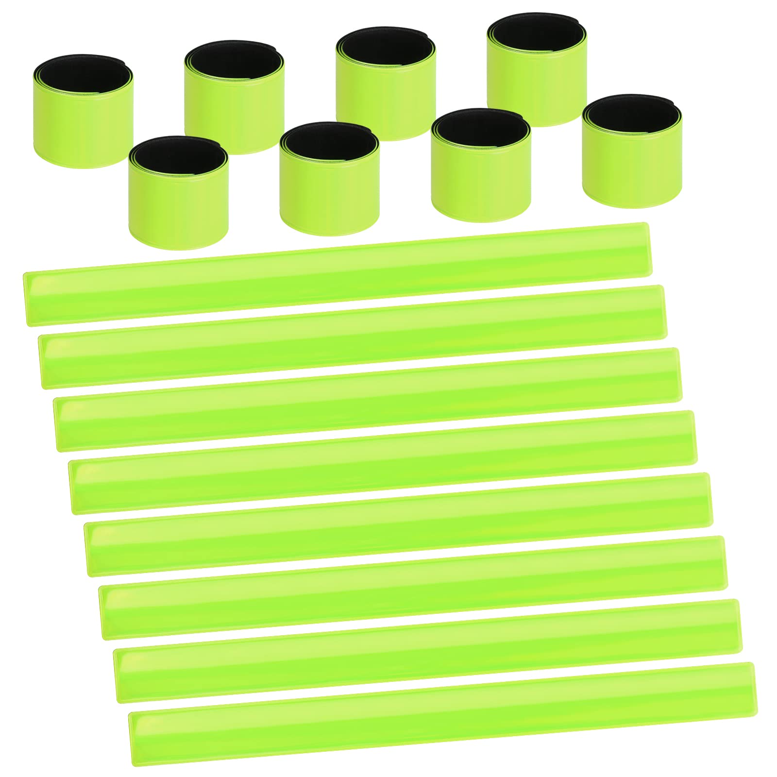 URAQT Reflector Strips, 16 Pcs Reflective Snap Band, Highly Reflective Wearable Wrist/Ankle Bands, Snap Safety Armbands for Cycling, Running, Adults, Children (Green)