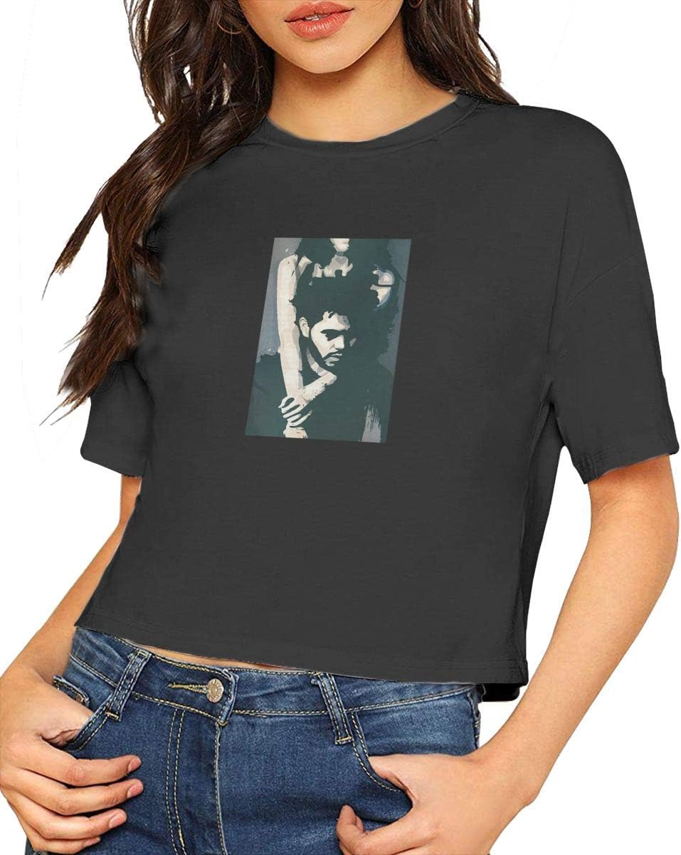 The Weeknd XO Sexy Exposed Navel Crop Top,Short-Sleeve Tee Shirt with Round Neck.