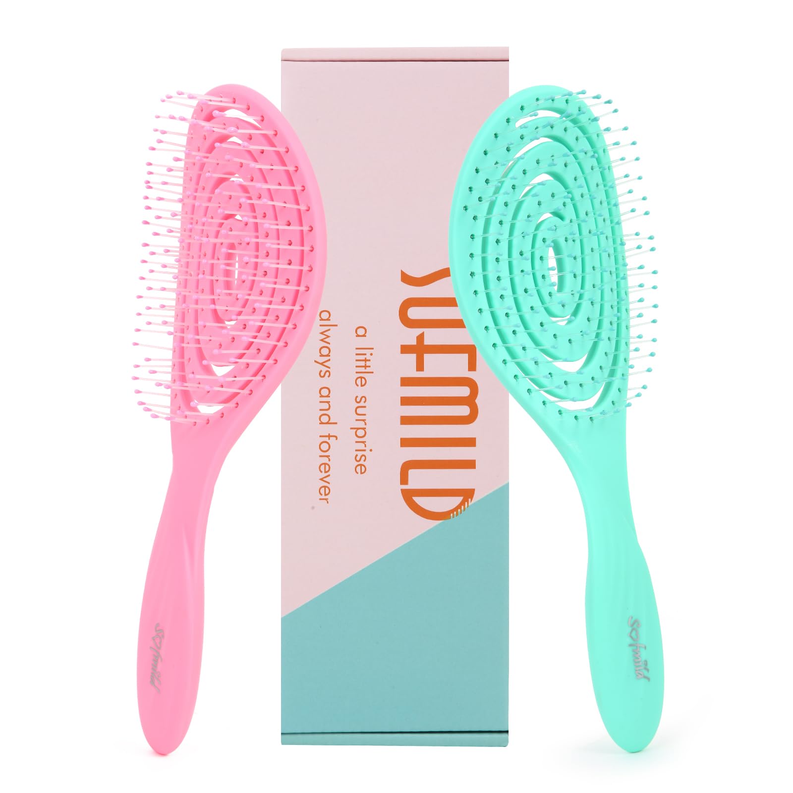 Hair Brush, 2 Pcs Detangling Brush 100% Bio-Friendly Detangler Brush with Soft Bristles for Curly, Straight, Black Natural, Women, Men, Kids Wet and Dry Hair, Glide Through Tangles Knots with Ease