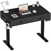 KLUVIS Black Adjustable Desk with Storage, 39 Inch Small Black Desk with Drawers, Small Space Stand Up Computer Desks for Home Office Bedroom, Sit Stand Work Desks for Walking Pad