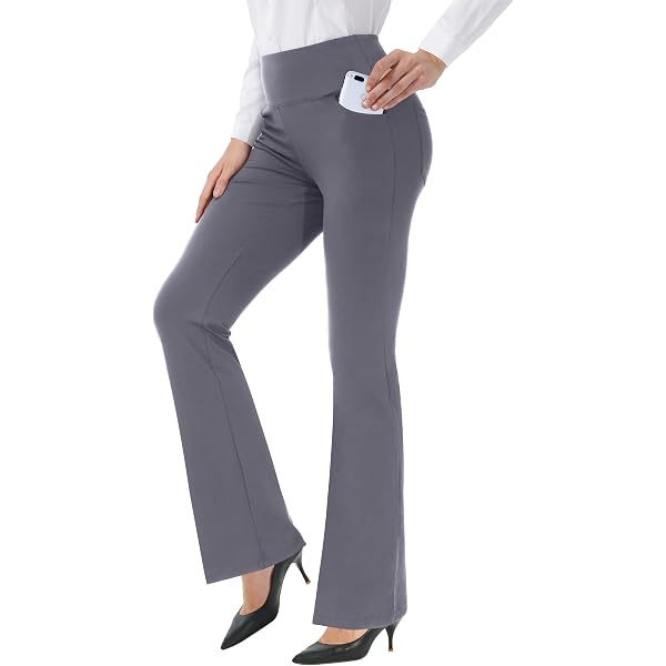Nuveti Women's High Waisted Boot Cut Yoga Pants - Tummy Control, 4 Pockets, Soft Stretch Fabric, Workout Or Casual
