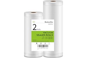 NexLevVac Vacuum Sealer Bags Rolls 2 Pack 8"x50'(1Rolls) and 11"x50'(1Rolls) Durable Commercial Customized Size Bags Rolls,BPA Free,food saver bags rolls for Sous Vide Cooking, Storage, Meal Prep