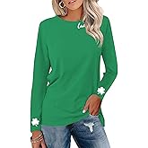 Saint Patricks Day Shirt Women Long Sleeve Green St Patricks Day Shamrock Shirt Irish Lucky Clover Heart Graphic Tee Top