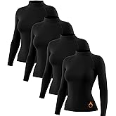 Coume 4 Pack Women Thermal Turtleneck Shirts Women Mock Turtle Neck Long Sleeve Tops Fleece Lined Compression Basic Layer