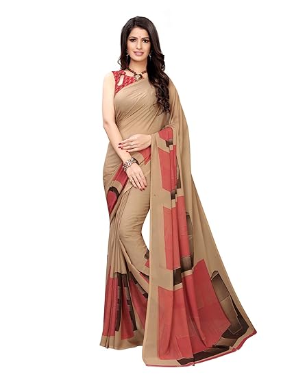 KANCHNAR Womens Georgette Printed Saree with Blouse