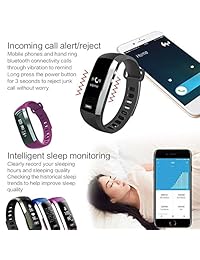 raferiam pulsera inteligente Rastreador Bluetooth Wireless Smart Fitness muñeca relojes la presión arterial Heart Rate Monitor Reloj para iPhone Android (Negro)