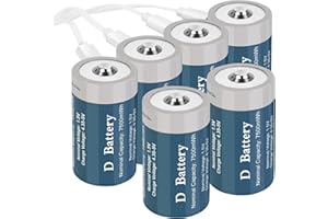 TOPUSSE 6 Pack Rechargeable Lithium D Cell Batteries 7500mWh, Long-Lasting 1.5V D Size Battery with USB Charging Cable