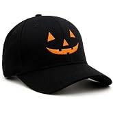 Qoyupuza Halloween Pumpkin Face Baseball Cap, Adjustable Unisex Embroidery Hat for Adults &amp; Teens