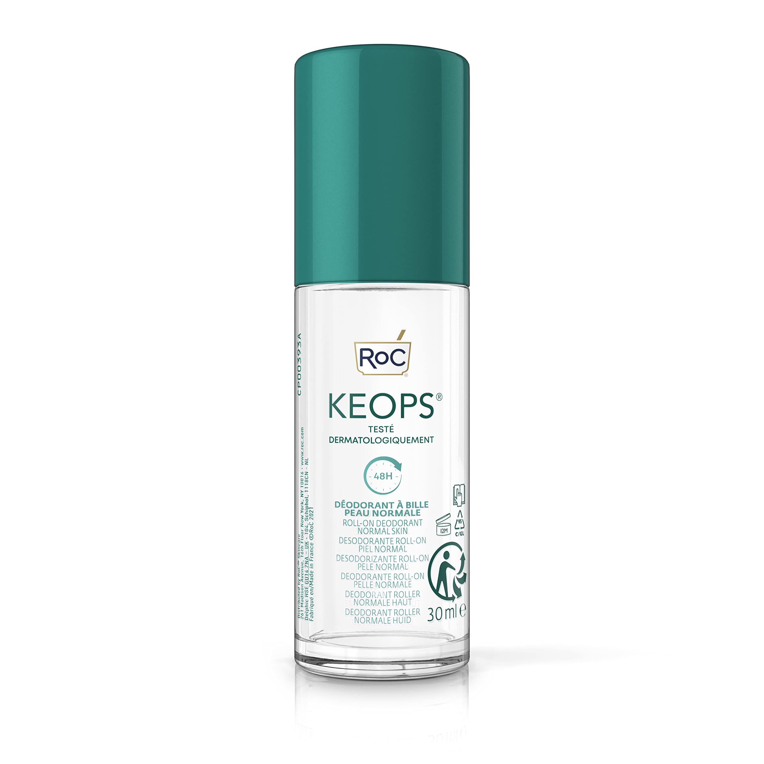 RoC KEOPS Deodorant Roll-On | 48-hour Protection, For Normal Skin, Fragrance Free | 30 ml