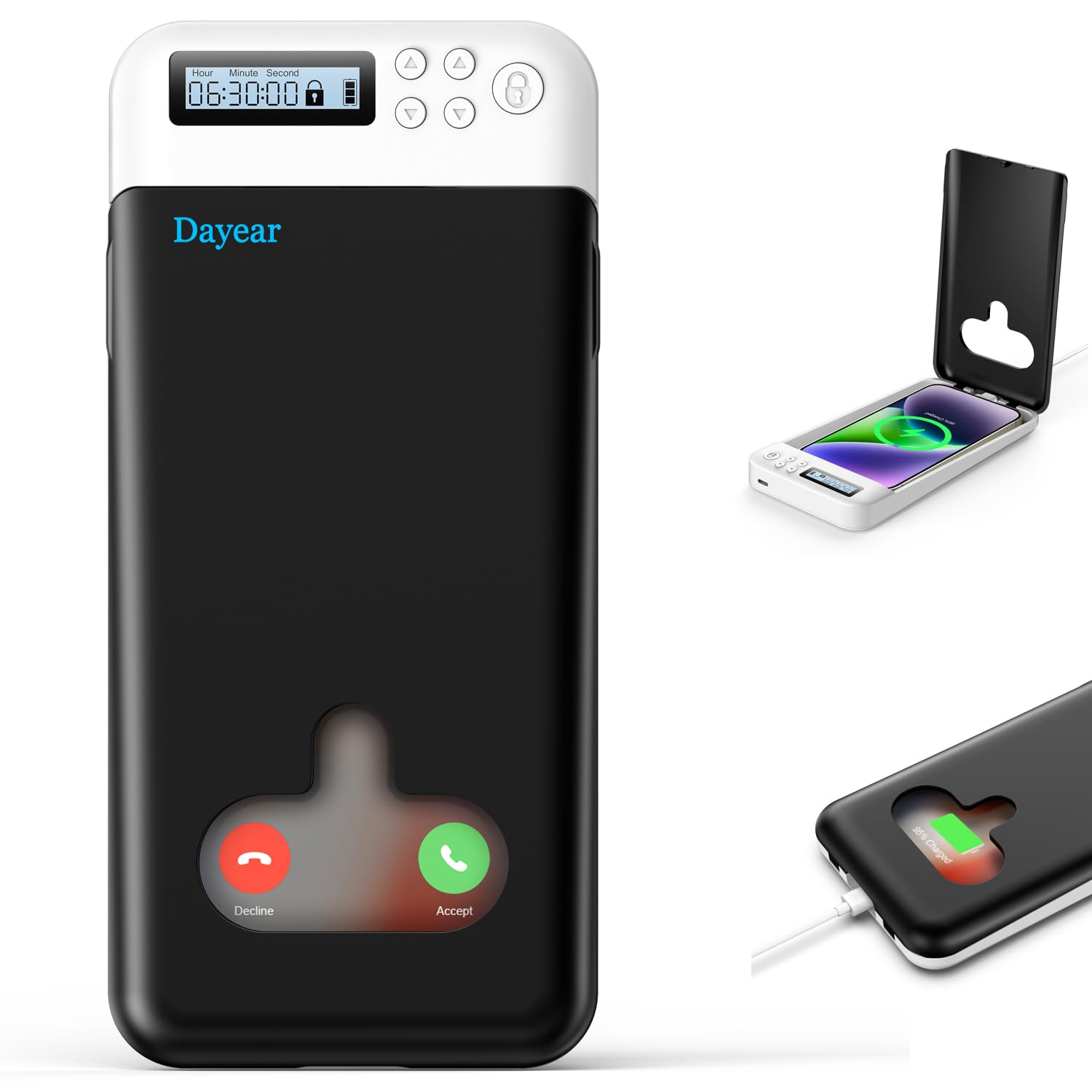 Dayear Phone Lock Box with Timer, Phone Jail, Portable Phone Lock Box, Self-Control Safe Timed Lock Box for iPhone/Android Phone(Max6.7Inch), Help Kids/Adults Prevent Phone Addiction (Black)