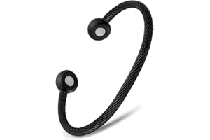 MagnetRX® Magnetic Bracelet Cuff - Twisted Cable Stainless Steel Bangle Magnetic Bracelets - Elegant Golf Bracelet Men & Women (Black | Medium)