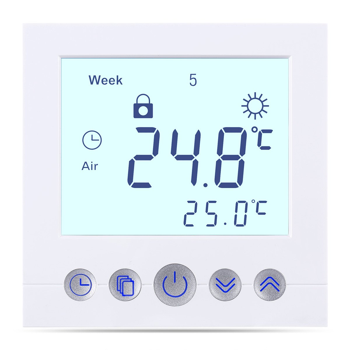 FLOUREON Underfloor Heating Thermostat Central Heating thermostats Room Thermostat 230V 3A Programmable Temperature Controller 5+ 2/6+ 1 / 7days with Large LCD Screen