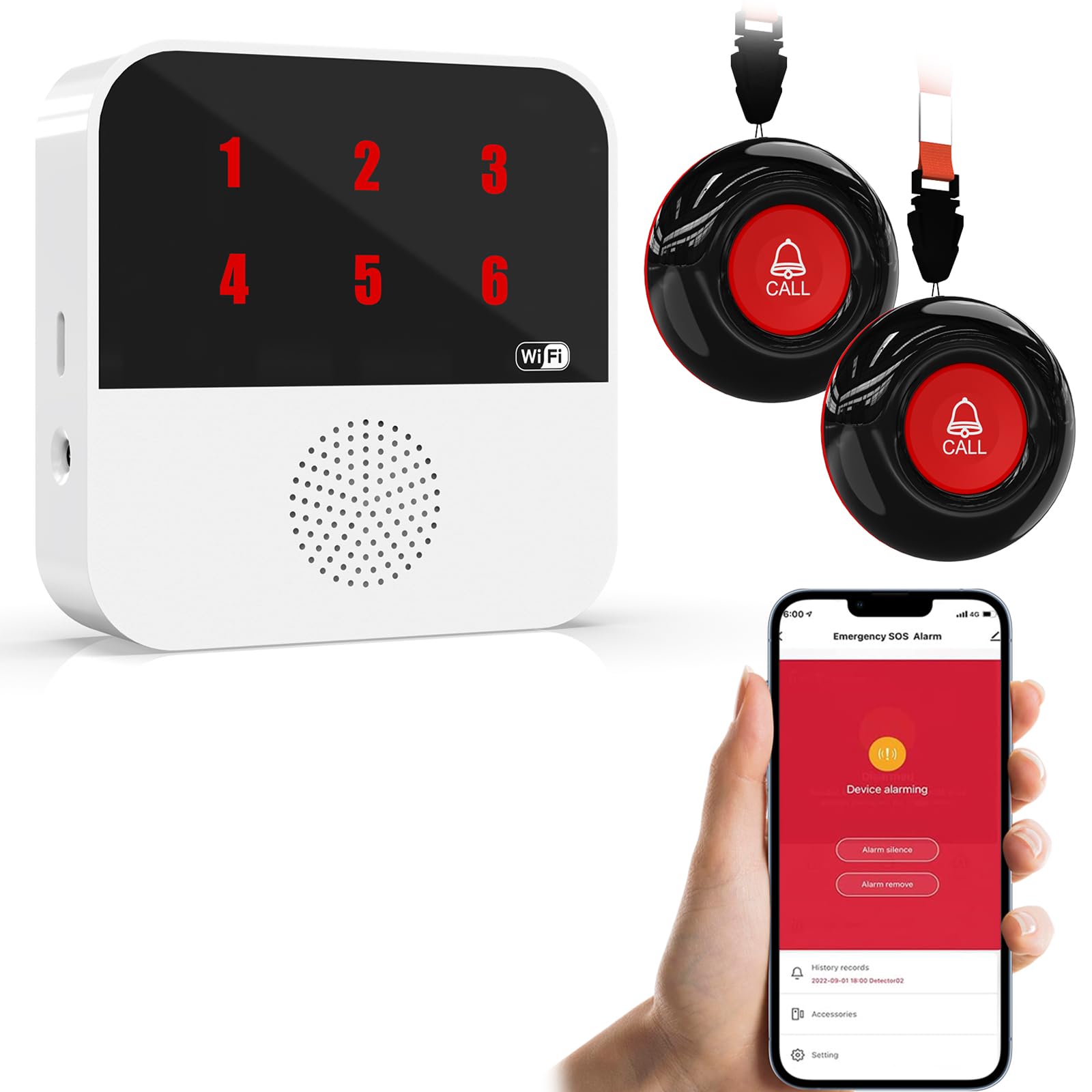 Photo 1 of WiFi Smart Wireless Caregiver Pagers for Elderly Alert Button That Calls Cell Phone Caregiver Alert System with LED Number Display 2 SOS Call Button 1 Receiver(Only Supports 2.4GHz & No Monthly Fee)