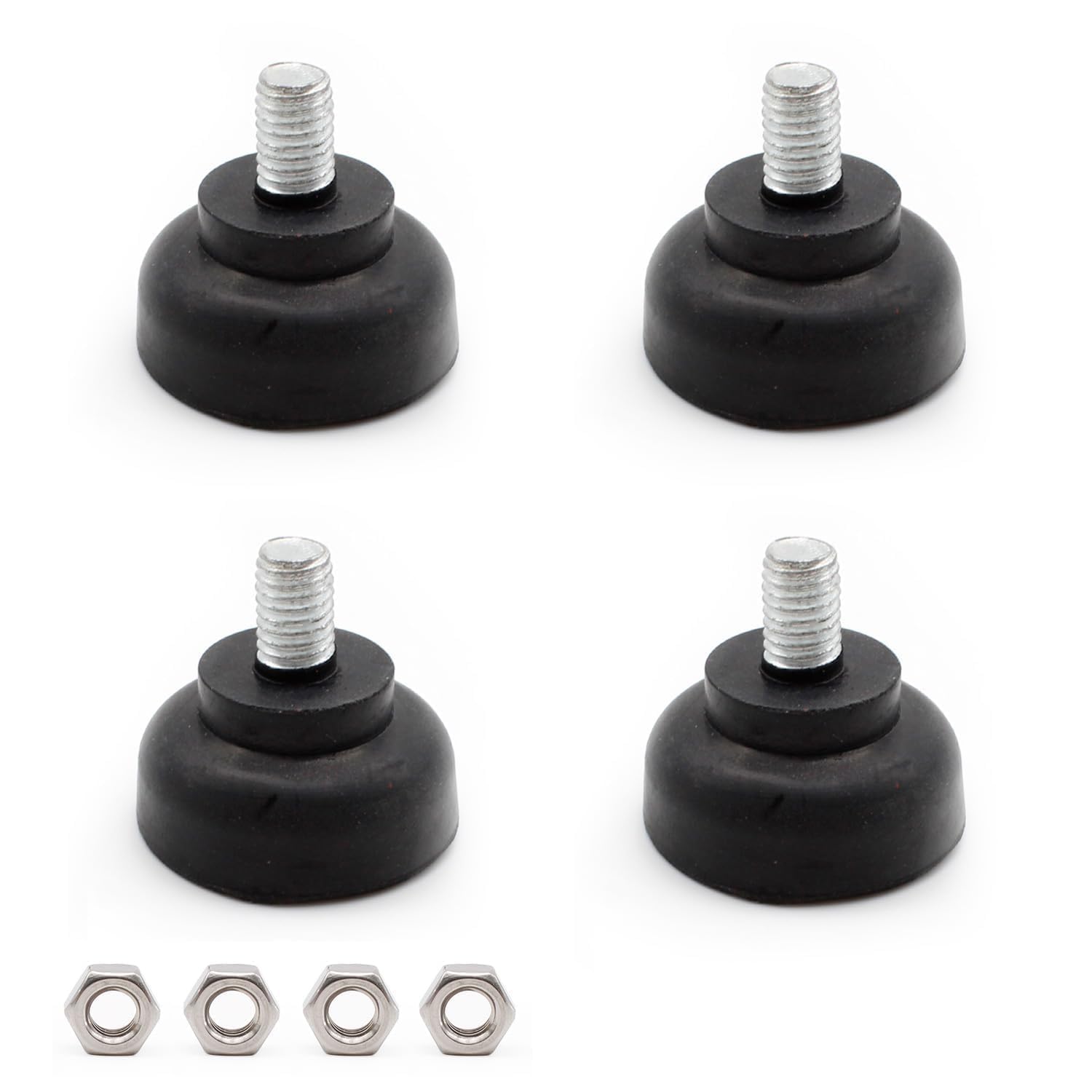 0XBIT Rubber Feet with Screws, 4 Pieces Rubber Furniture Feet, M8 Adjustable Feet with Nuts, Rubber Feet Diameter 34 mm, Shock Absorbing Buffer, Suitable for Furniture, Tables, Chairs, Sofas