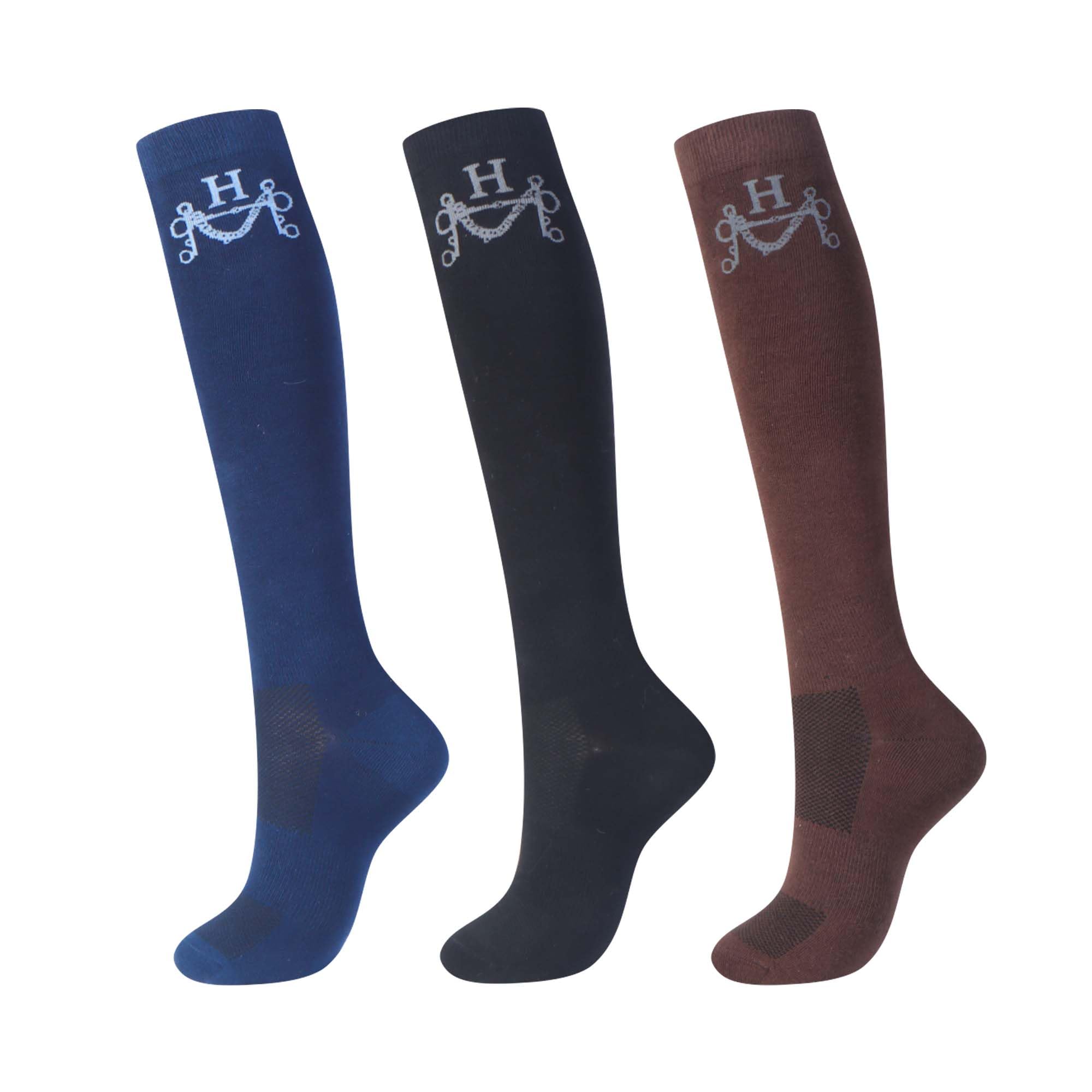Photo 1 of Harrison Howard Equestrian Knee-High Boot Socks 3 Pack Assorted Tall Socks Breathable Stretchy Horse Riding Over-the-Calf Socks, Simple Black/Coffee/Blue