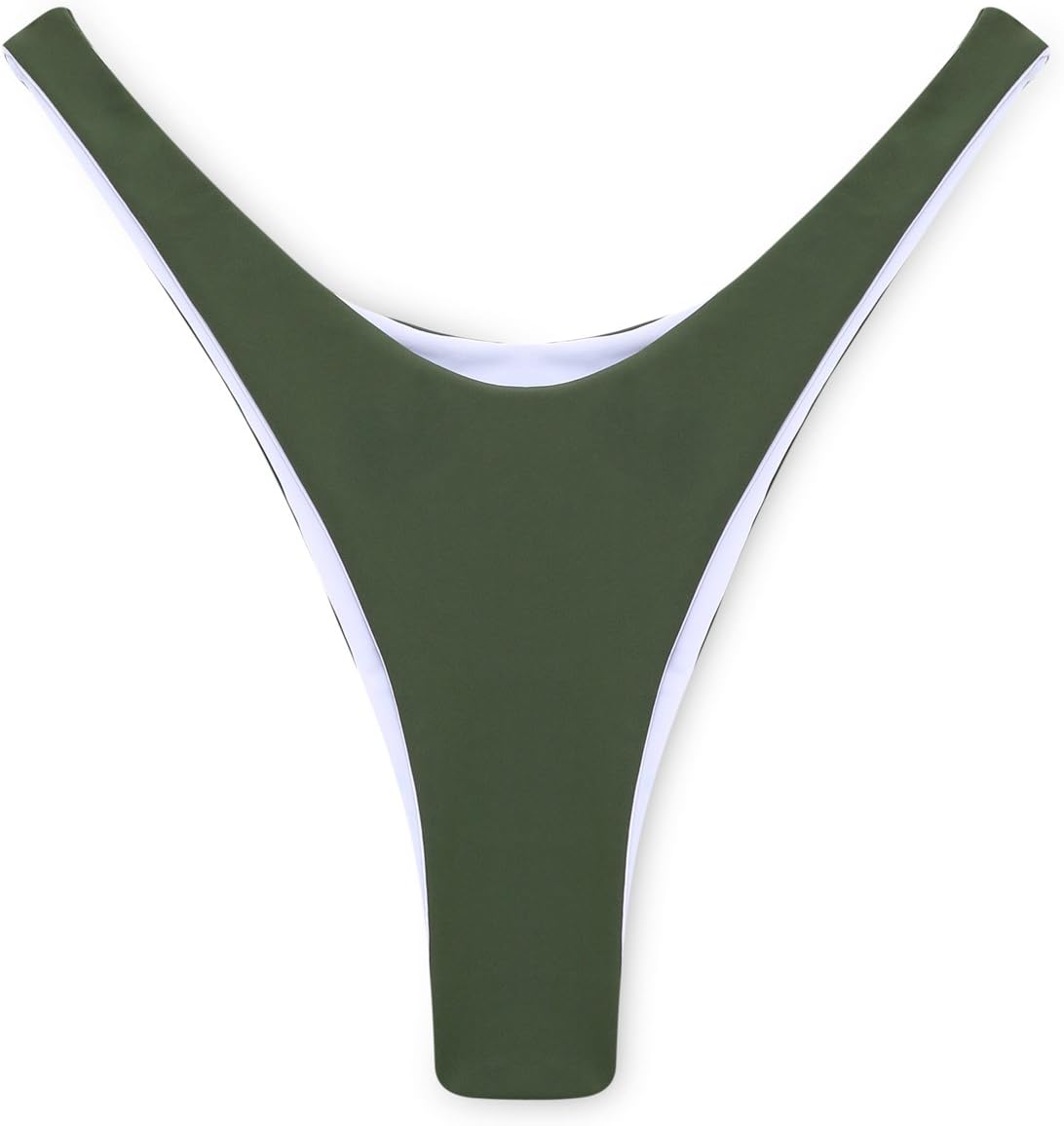 COSPOT Classic Black Brazilian Bikini Bottom Thong Cheeky V Style For Women,Green,L(US12-14)