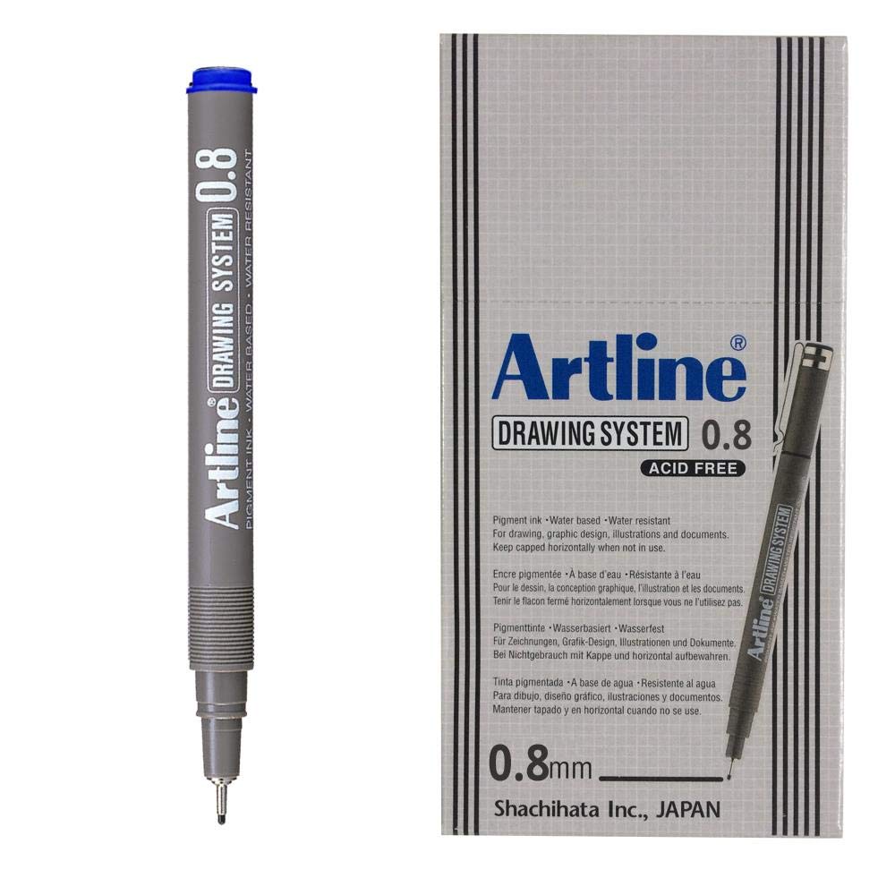 Artline 0.8mm Drawing System - Blue (Pack of 12)