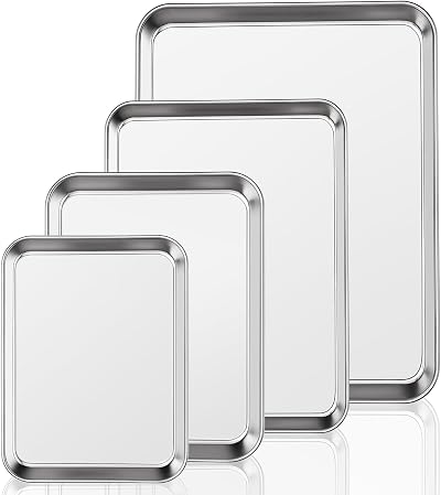 Terlulu Baking Tray Set of 4 Stainless Steel Oven Sheets Large Medium Small Mini