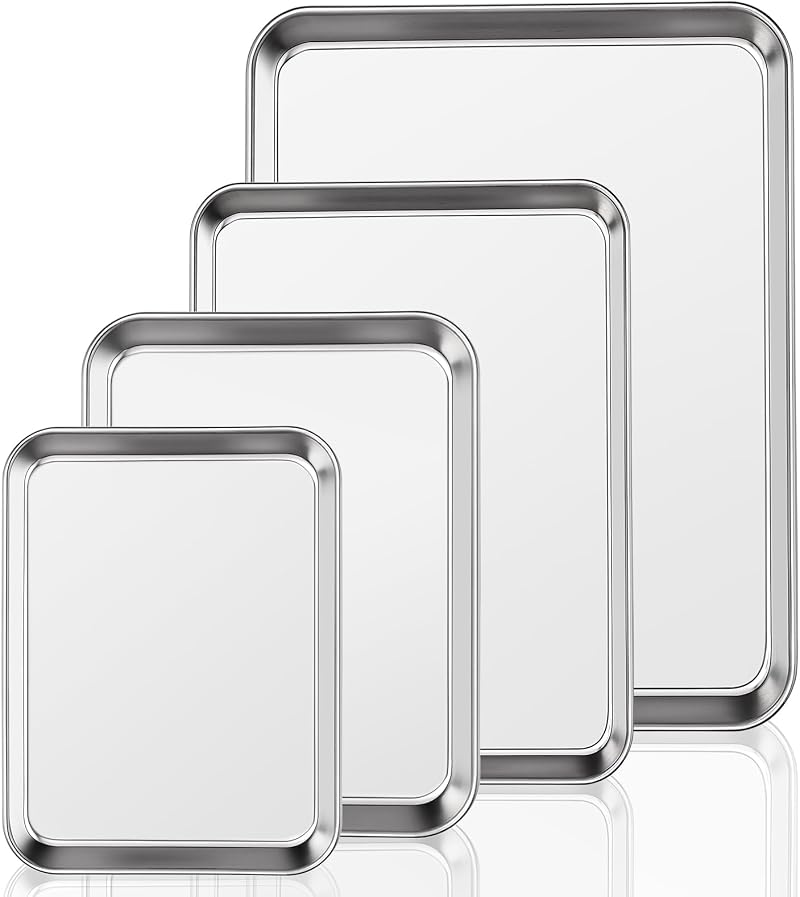 Terlulu Baking Tray Set of 4 Stainless Steel Oven Sheets Large Medium Small Mini