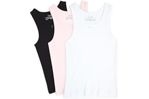 Rene Rofe Girls Tank Tops - 3 Pack 100% Cotton Scoop Neck Tank Tops for Girls - Classic Sleeveless Undershirts (Sizes: 2T-14)