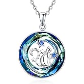 KINGWHYTE Dragon/Cat Necklace S925 Sterling Silver Crystal Pendant Cute Animal Jewelry Birthday Gifts for Women