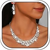 Sixexey Rhinestone Jewelry Set Silver Prom Necklace Earrings Bridal Wedding Jewelry Accessories for Women