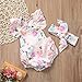 Canis Baby Girls' Full Flower Print Buttons Ruffles Romper Bodysuit with Headband (90(6-12M), White)