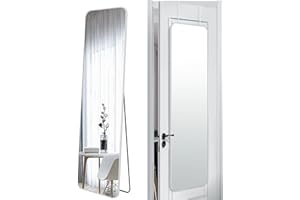 SCWF-GZ 57x16 Door Hanging Full Length Mirror, Floor Stand (Height 5.7ft just Body in1.3ft) Wall Mounted Metal Frame Rectangle Dressing Mirrors for Bedroom Bathroom Room 57 inch Silver